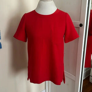 Madewell Tomato Red Top with Button Back Closure and Silk Collar - Gently Ued XS